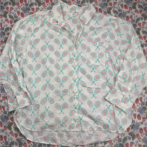 Aerie poplin pj to party Tennis Racket + Hearts button up shirt XL - Picture 2 of 10